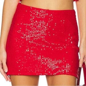Show Me Your Mumu Red Sequins Mini Skirt All Night Skort Size Large Sparkly NWT